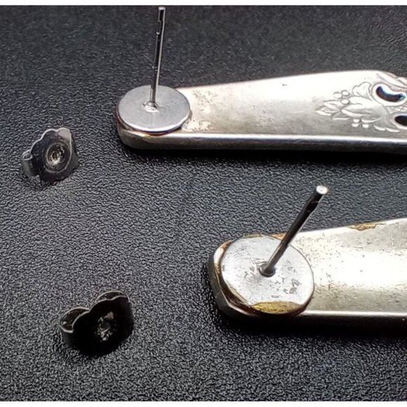 Silverware Earrings Vintage Pair Pierced 1.5 Inch Flower Motif Flatware Jewelry - Picture 12 of 16